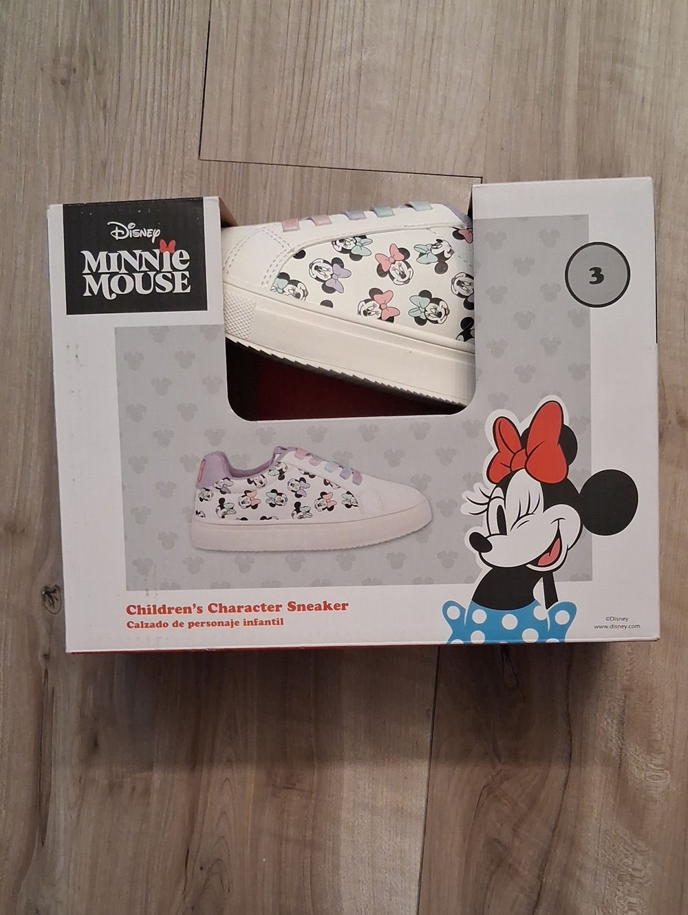 Disney Minnie Mouse White Sneakers Kids Size 3 with Pink and Black Accents (L)